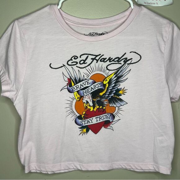 NWOT | Ed Hardy | Brave Hearts Never Die | Pink | Crop Top | XL - Picture 2 of 7